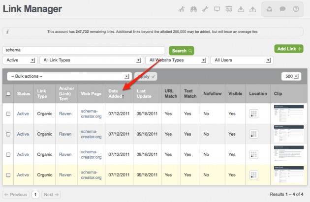 Link Manager with Image Clips shown