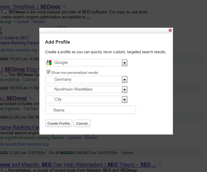 MozBar browser extension toolbar