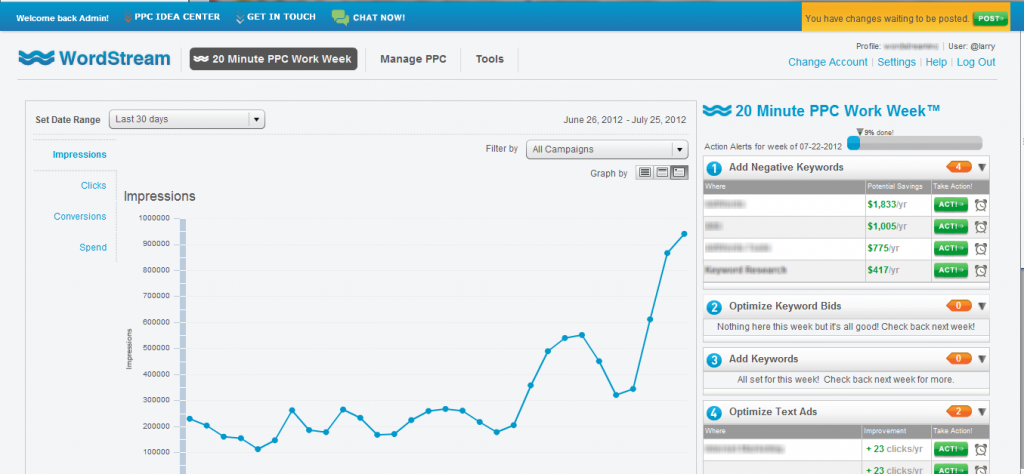WordStream PPC Advisor dashboard